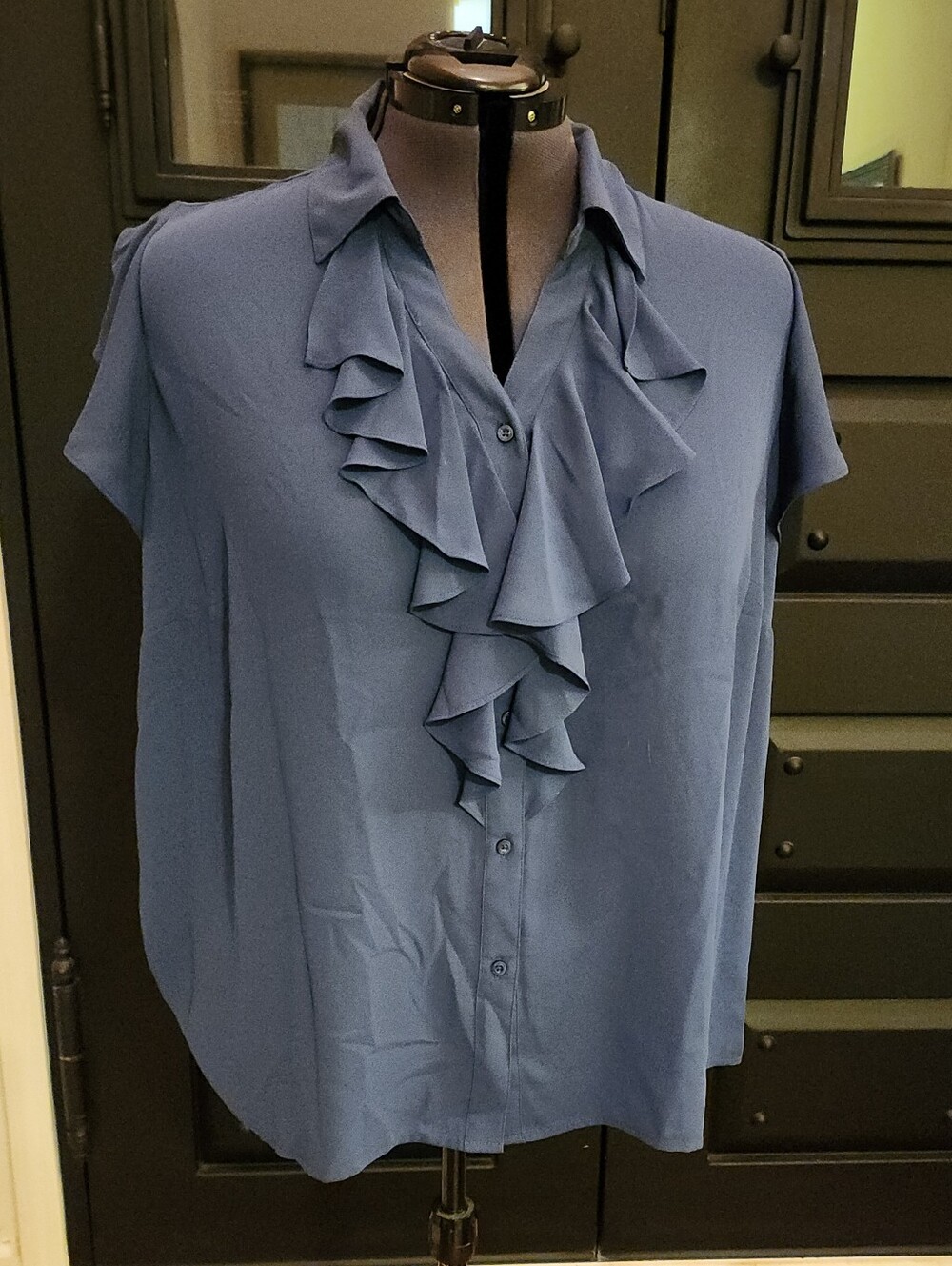 Calvin Klein Blue Ruffle Front Blouse